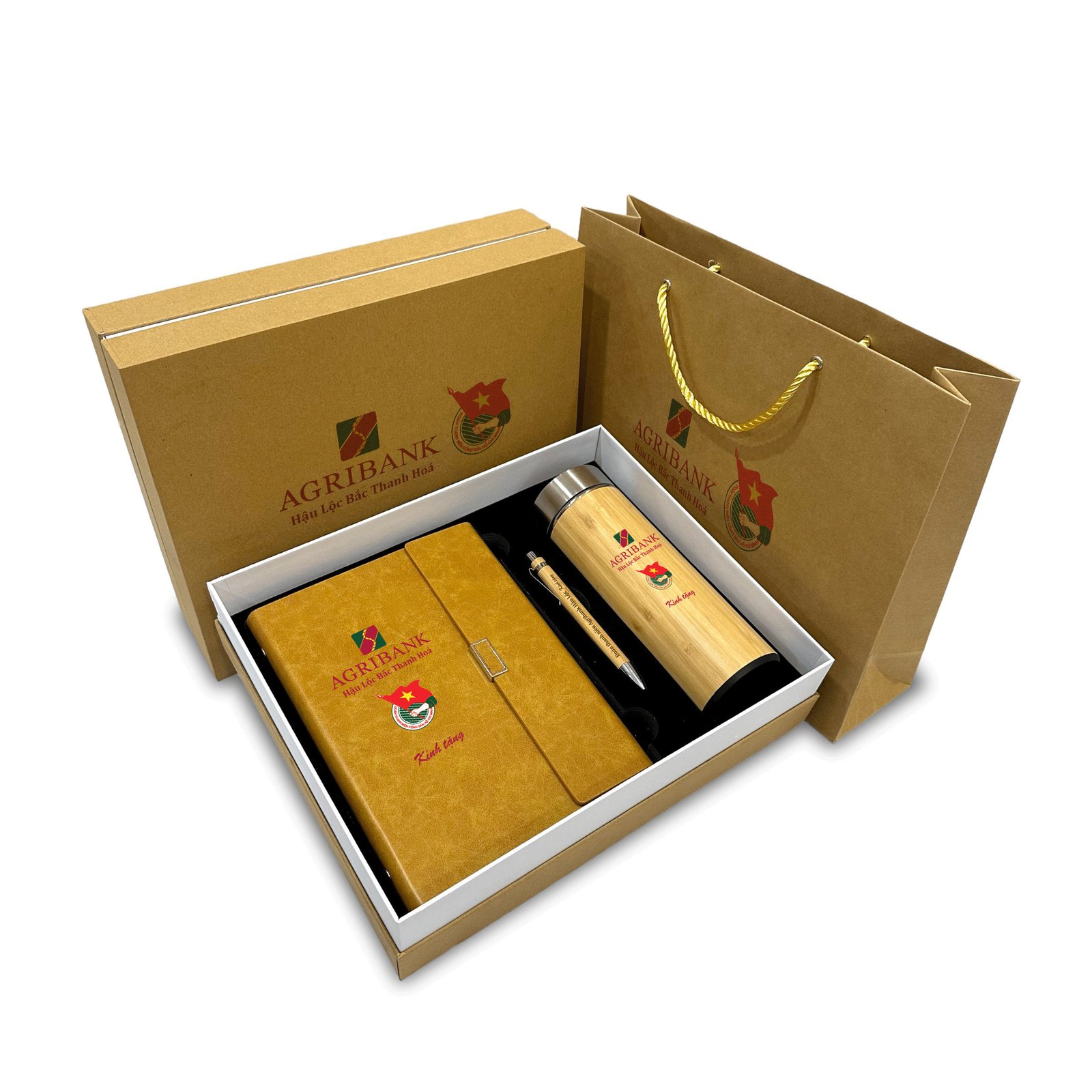 bo qua tang khach hang doanh nghiep binh nuoc so tay in logo - Combo Giftset Doanh Nghiệp