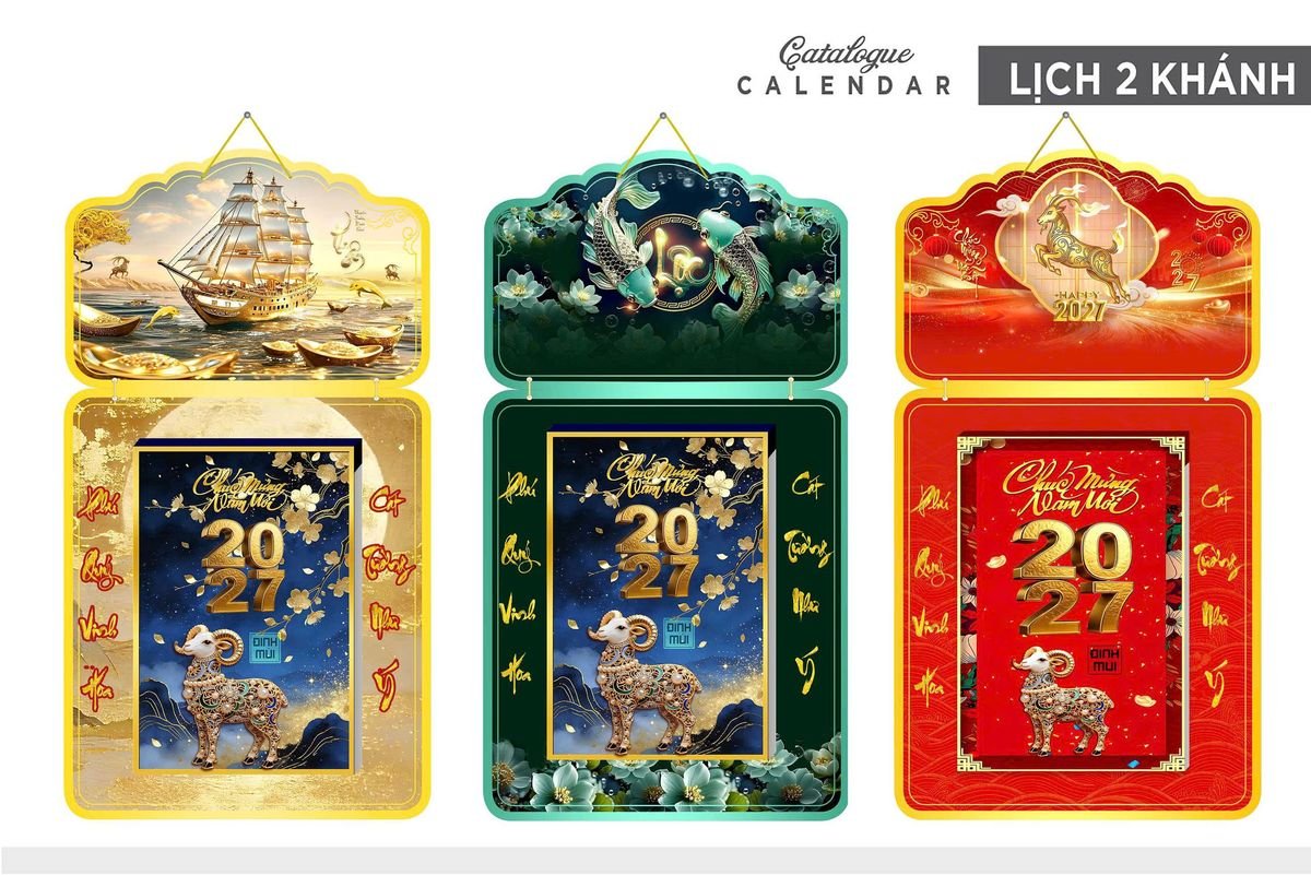 Lịch Khánh Gỗ Lamina 2 Đầu 2027 LM2D_024 - Combo Giftset Quà Tặng