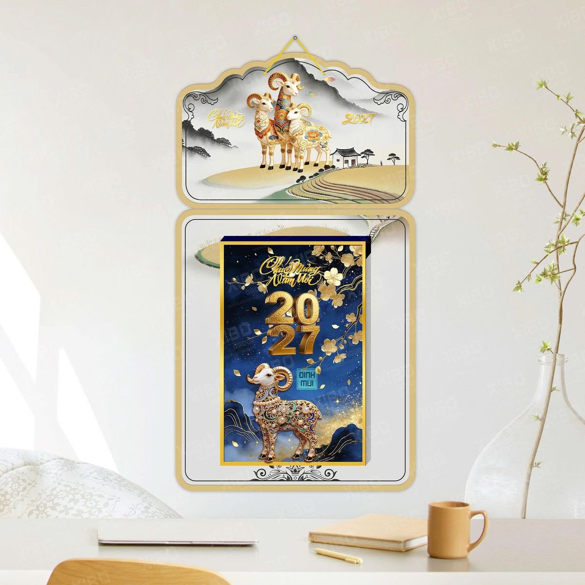 Lịch Khánh Gỗ Lamina 2 Đầu 2027 LM2D_042 - Combo Giftset Quà Tặng