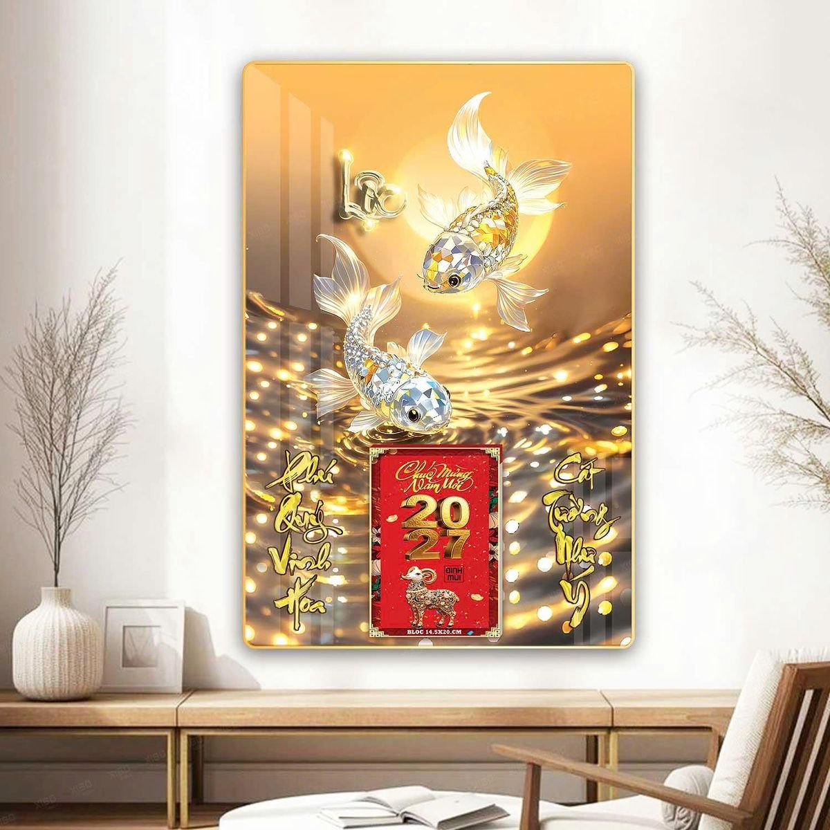 Lịch Gỗ Lamina Cao Cấp 40x60cm 2027 LM406_069 - Combo Giftset Quà Tặng