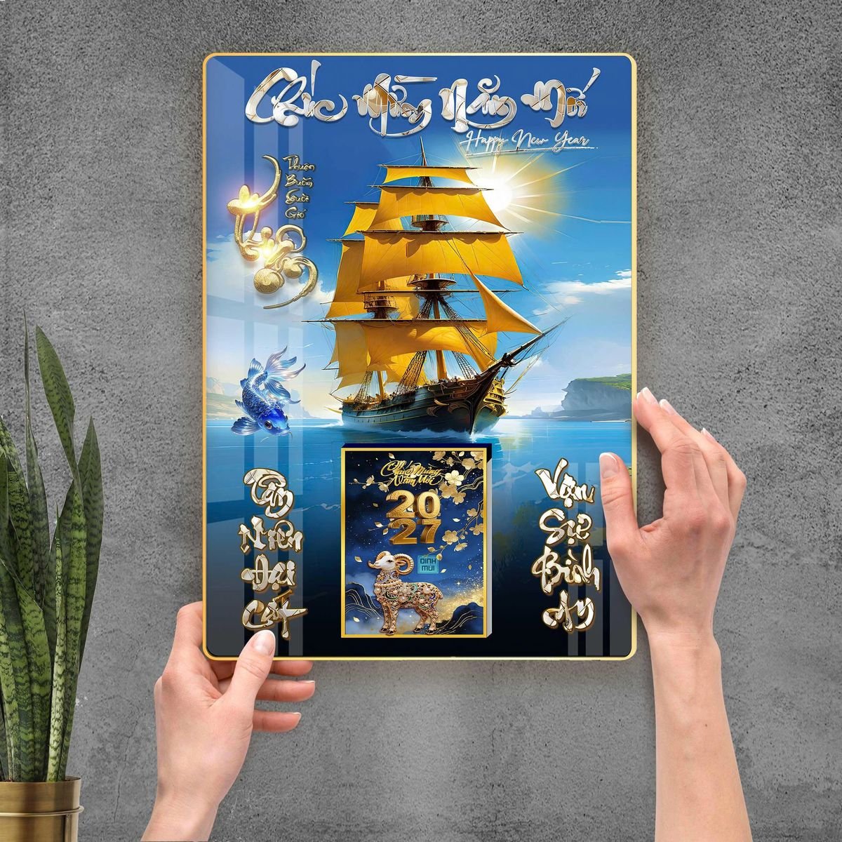 Lịch Gỗ Lamina Cao Cấp 40x60cm 2027 LM406_113 - Combo Giftset Quà Tặng